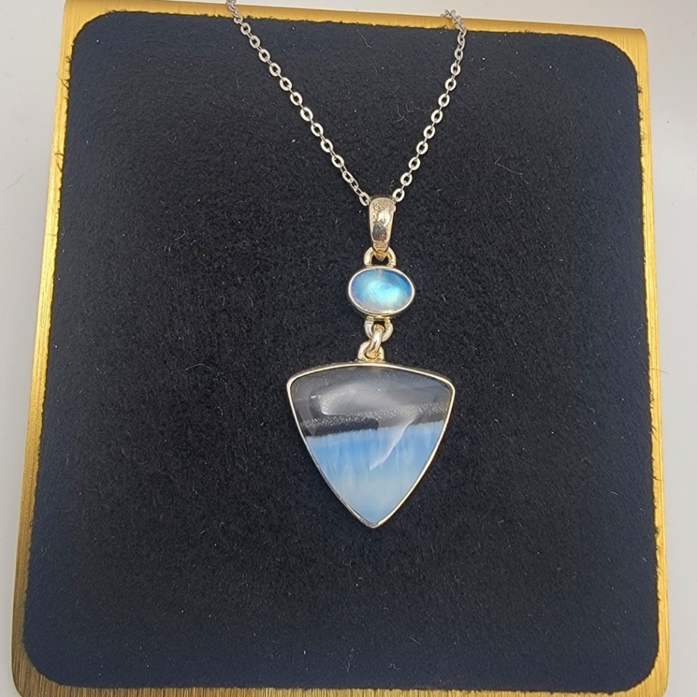 Sterling Silver and Blue Opal And Moonstone Pendant Necklace